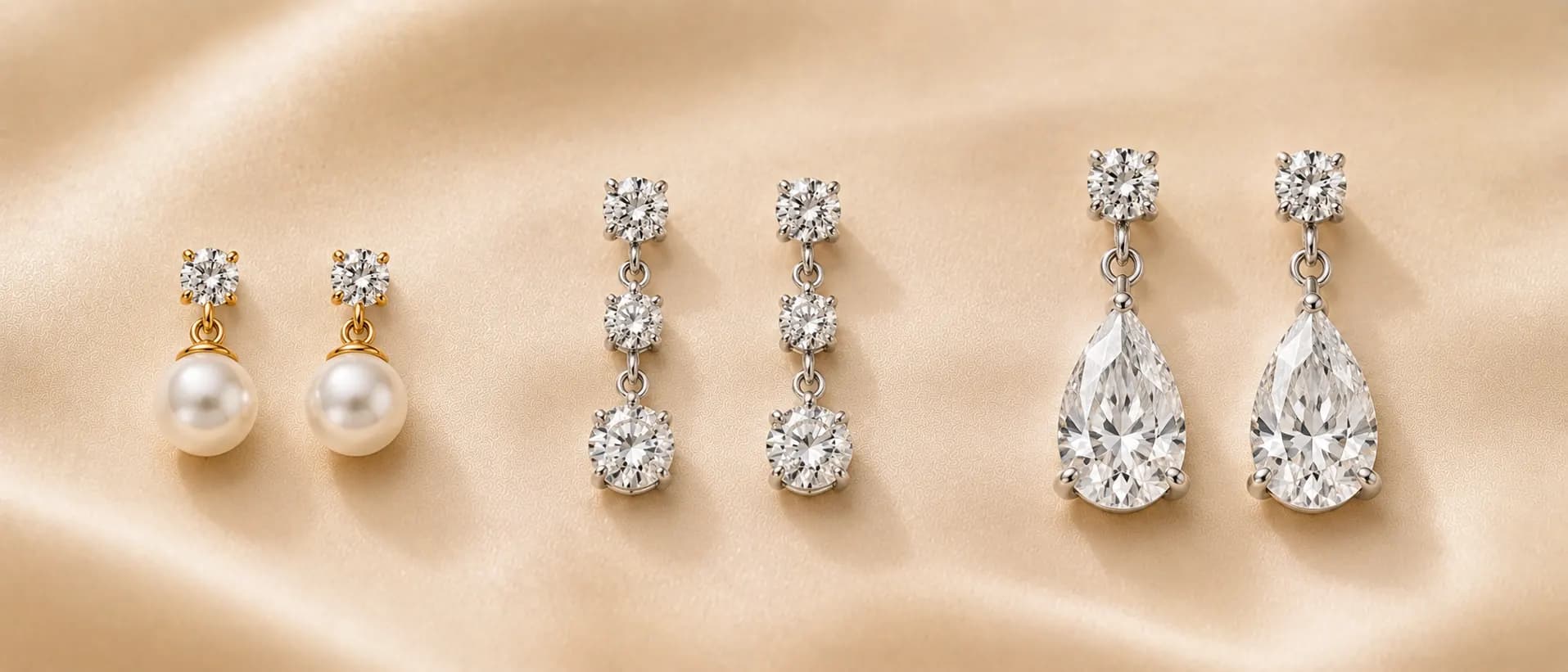 Diamond drop earrings on cream linen at ATL Luxury Jewelry Atlanta
