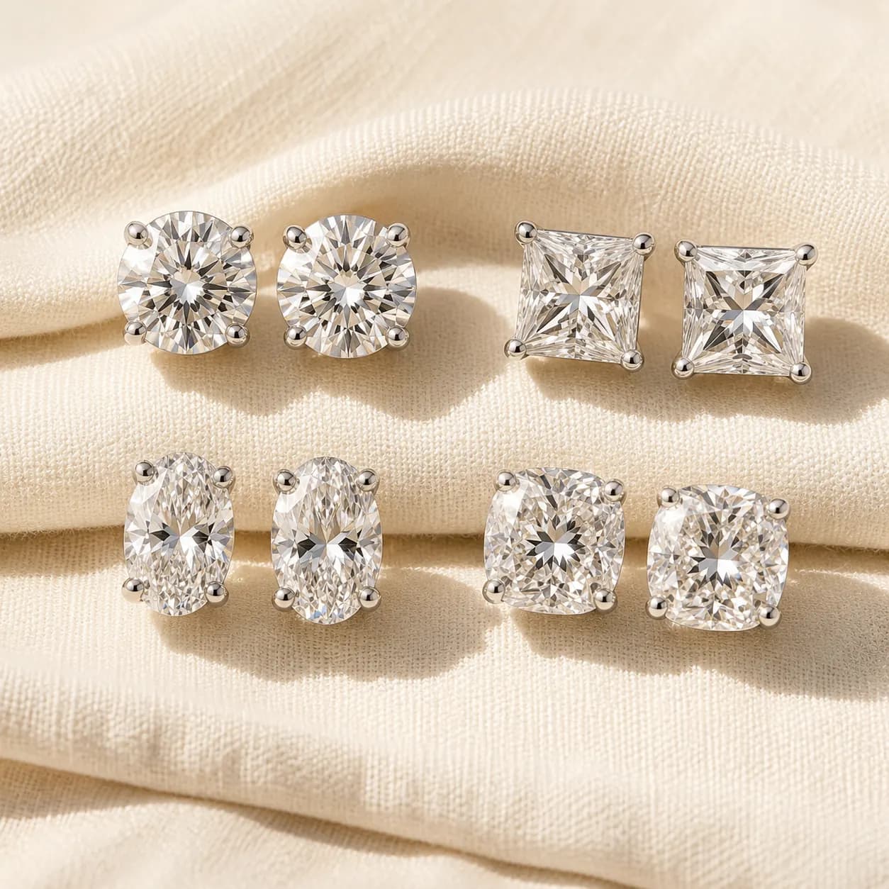 Diamond stud earrings in round, princess, oval, and cushion cut shapes at ATL Luxury Jewelry Atlanta