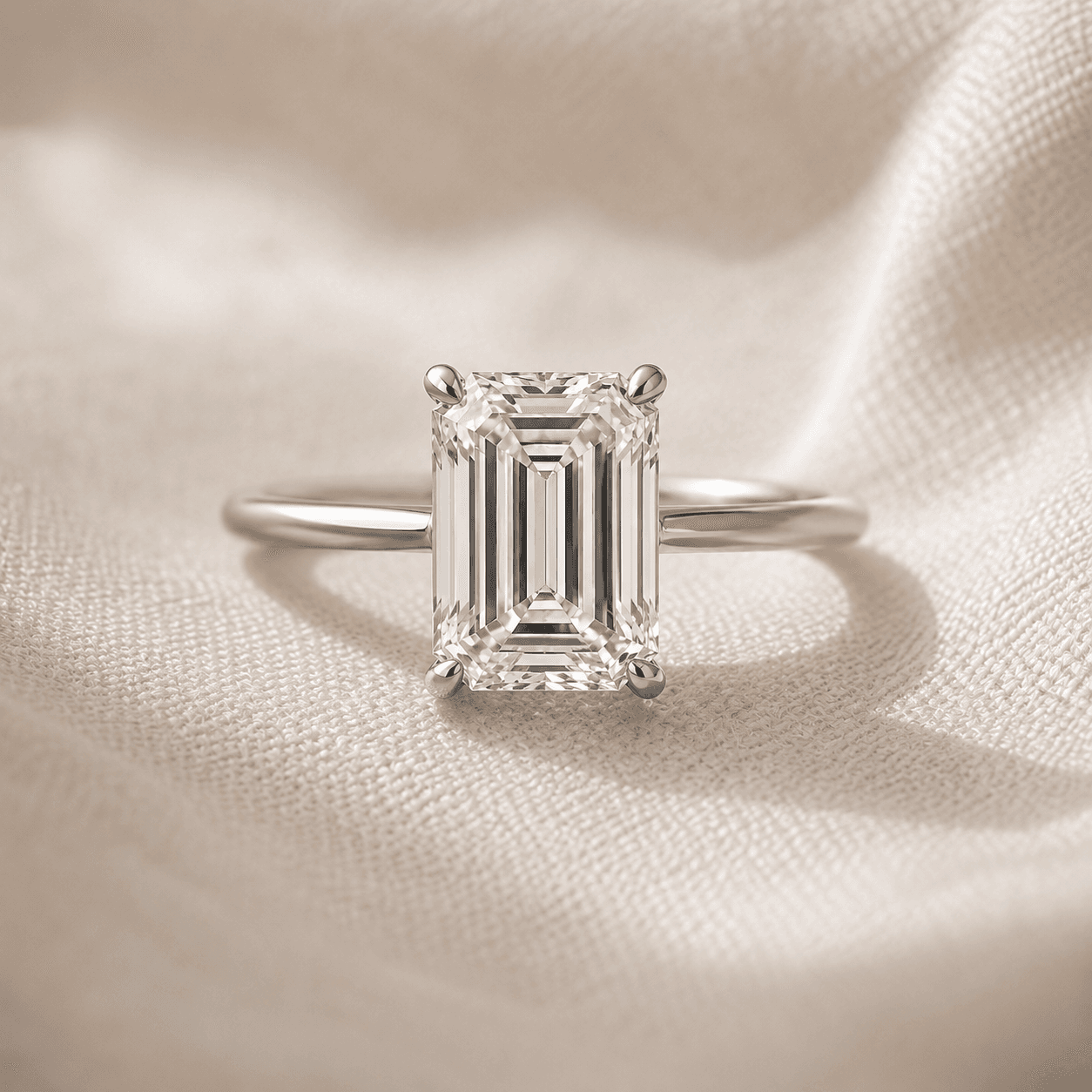 Emerald cut solitaire engagement ring in platinum