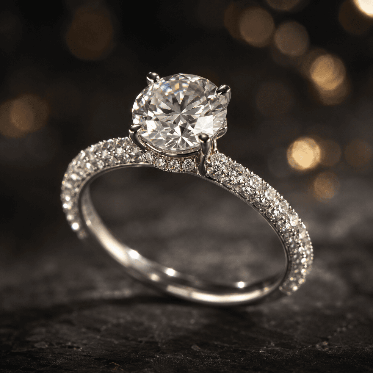 Pavé diamond engagement ring with hidden halo at ATL Luxury Jewelers Atlanta