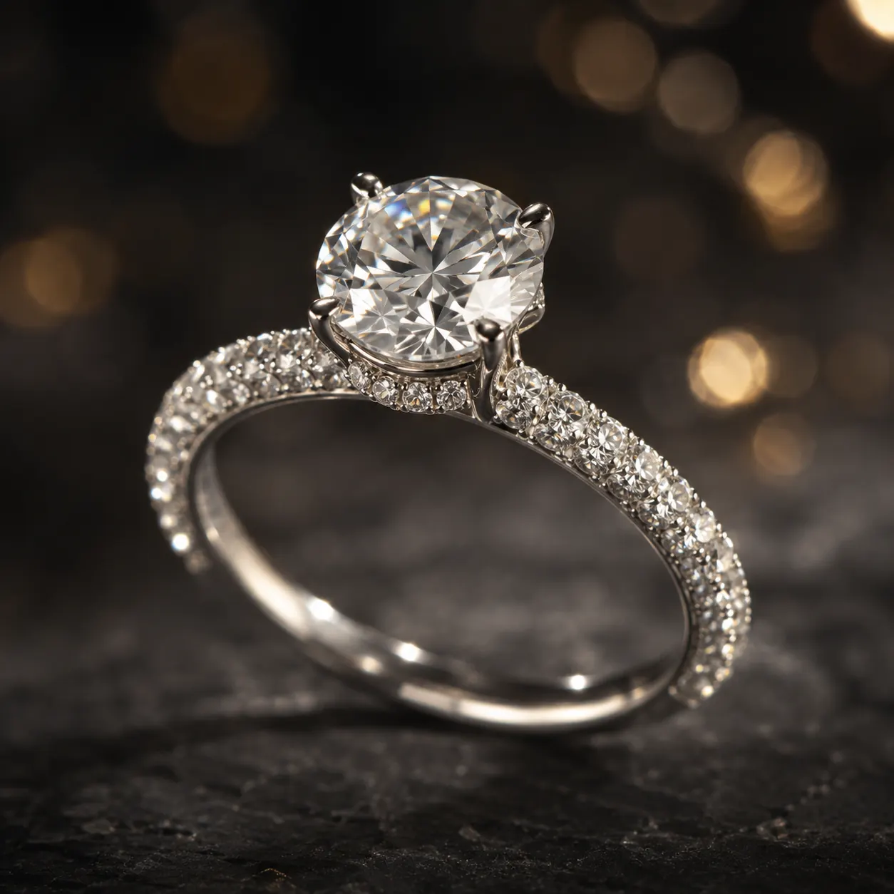 Pavé diamond engagement ring with hidden halo at ATL Luxury Jewelers Atlanta