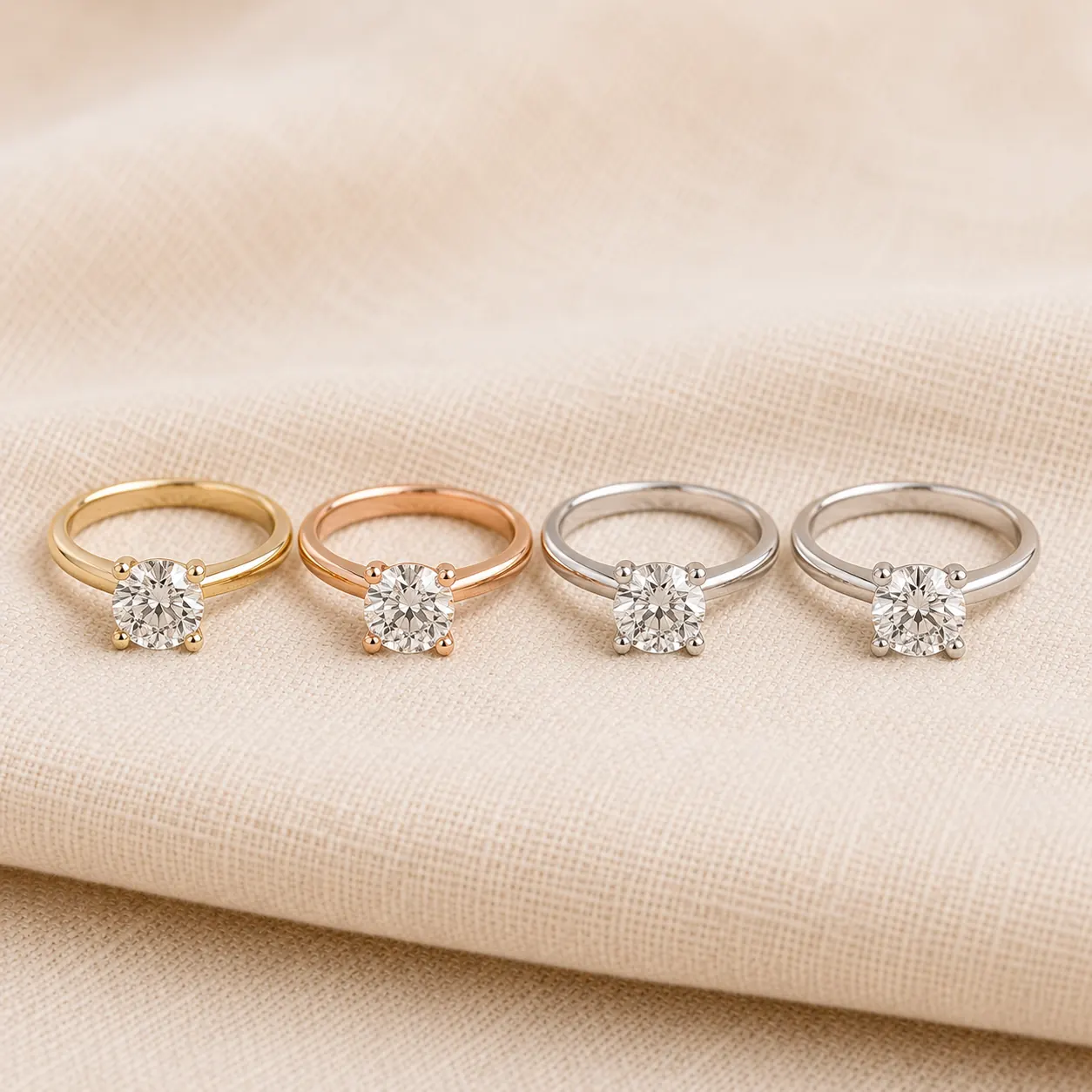 Engagement rings in white gold, yellow gold, rose gold, and platinum at ATL Luxury Jewelers Atlanta