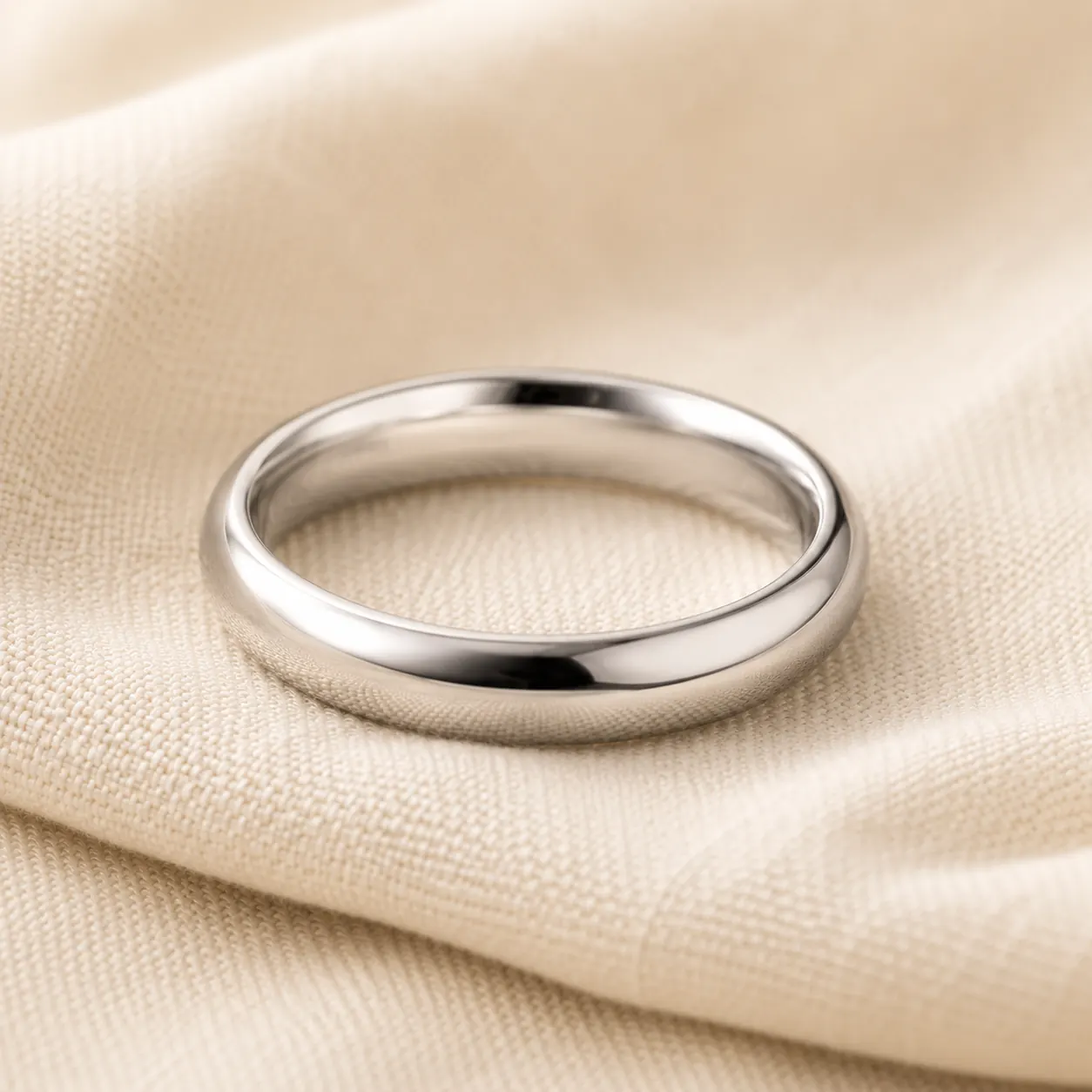 Platinum eternity wedding band on cream linen at ATL Luxury Jewelry Atlanta