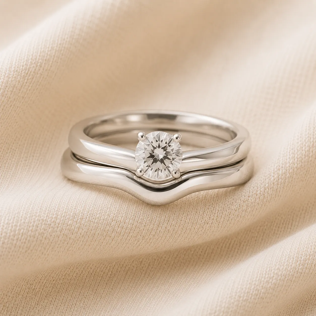 Curved contoured wedding band that fits around an engagement ring at ATL Luxury Jewelry Atlanta