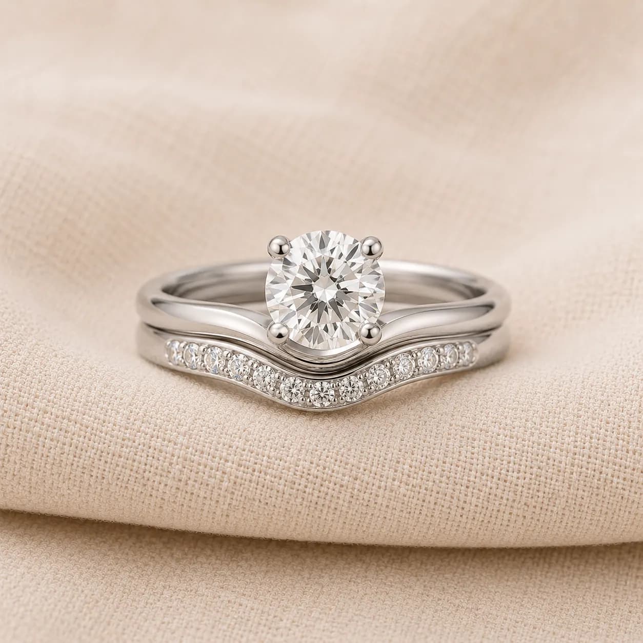 Ring enhancer paired with solitaire engagement ring at ATL Luxury Jewelers Atlanta