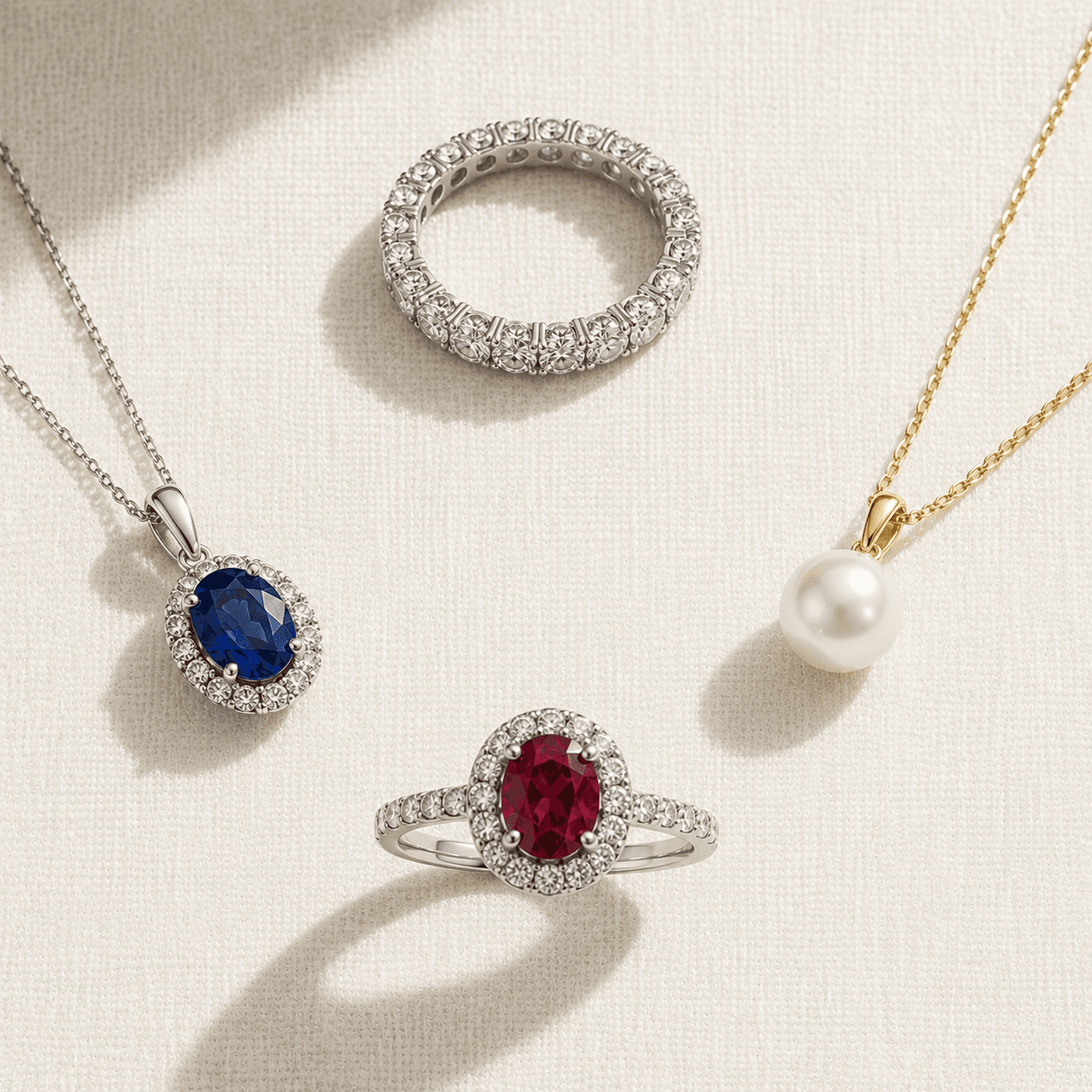 Anniversary jewelry by traditional theme — diamond, sapphire, ruby, pearl at ATL Luxury Jewelers