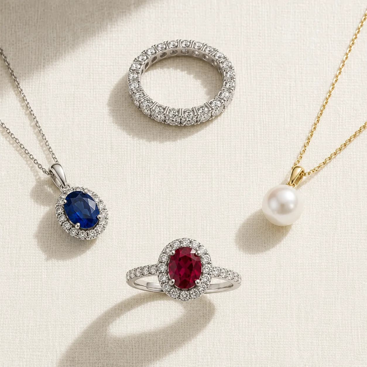 Anniversary jewelry by traditional theme — diamond, sapphire, ruby, pearl at ATL Luxury Jewelry