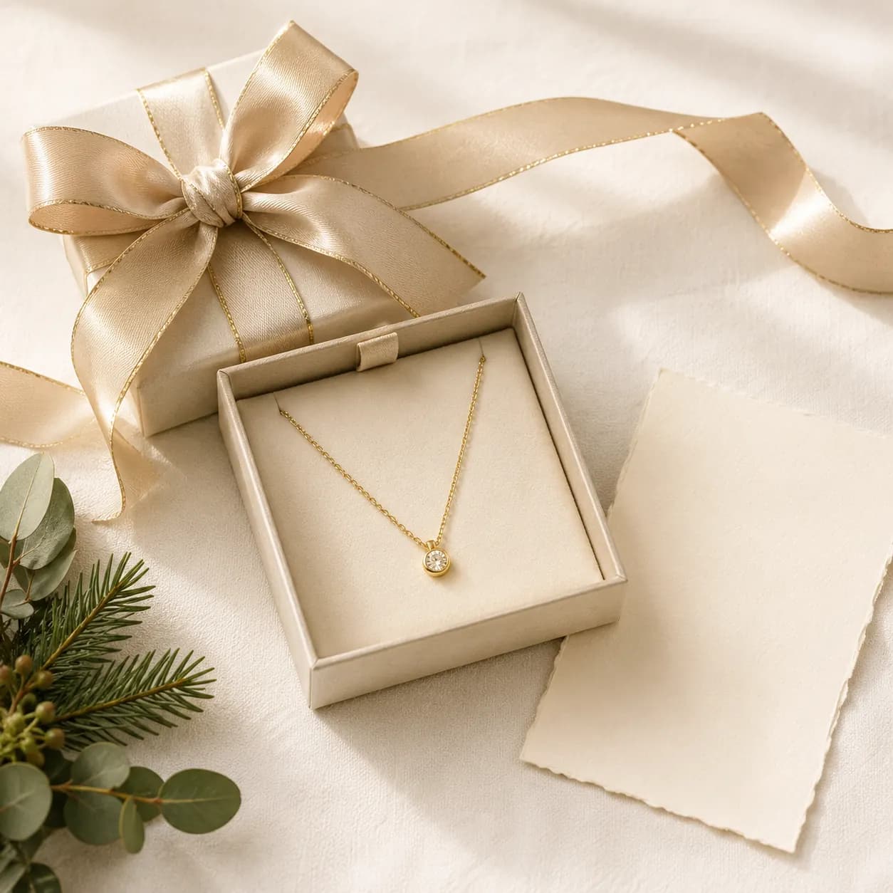 Wrapped Christmas jewelry gift box with handwritten note at ATL Luxury Jewelers Atlanta