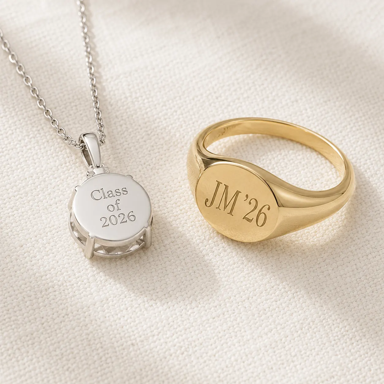 Engraved graduation pendant with date and initials at ATL Luxury Jewelry Atlanta