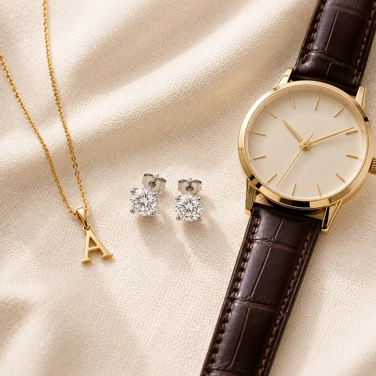 Graduation jewelry gifts including diamond studs and signet ring with engraved date at ATL Luxury Jewelry