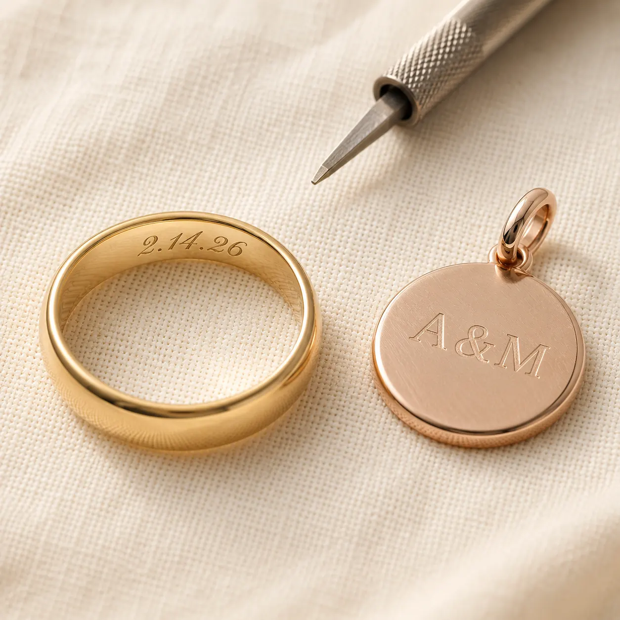 Engraved gold pendant with calligraphy at ATL Luxury Jewelers Atlanta