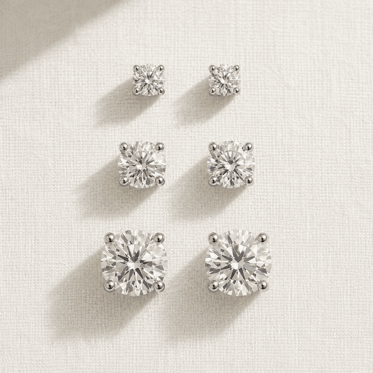 Diamond stud earrings in three carat sizes at ATL Luxury Jewelers