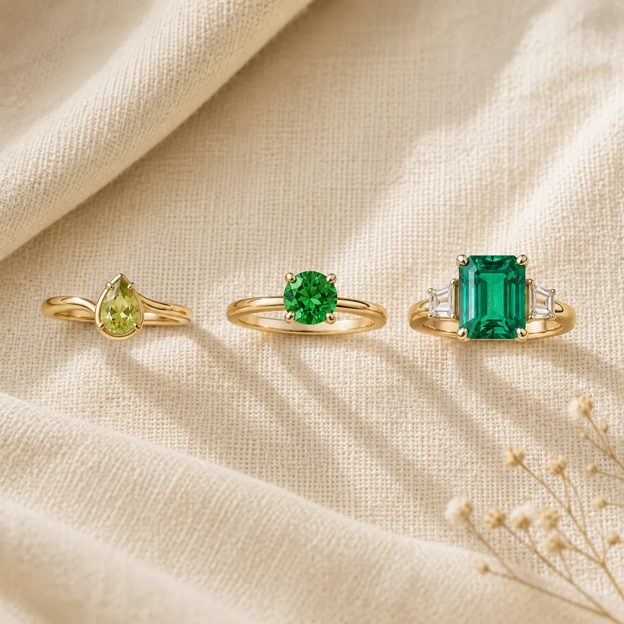 Green gemstone pricing emerald peridot tsavorite ring engagement at ATL Luxury Jewelry Atlanta