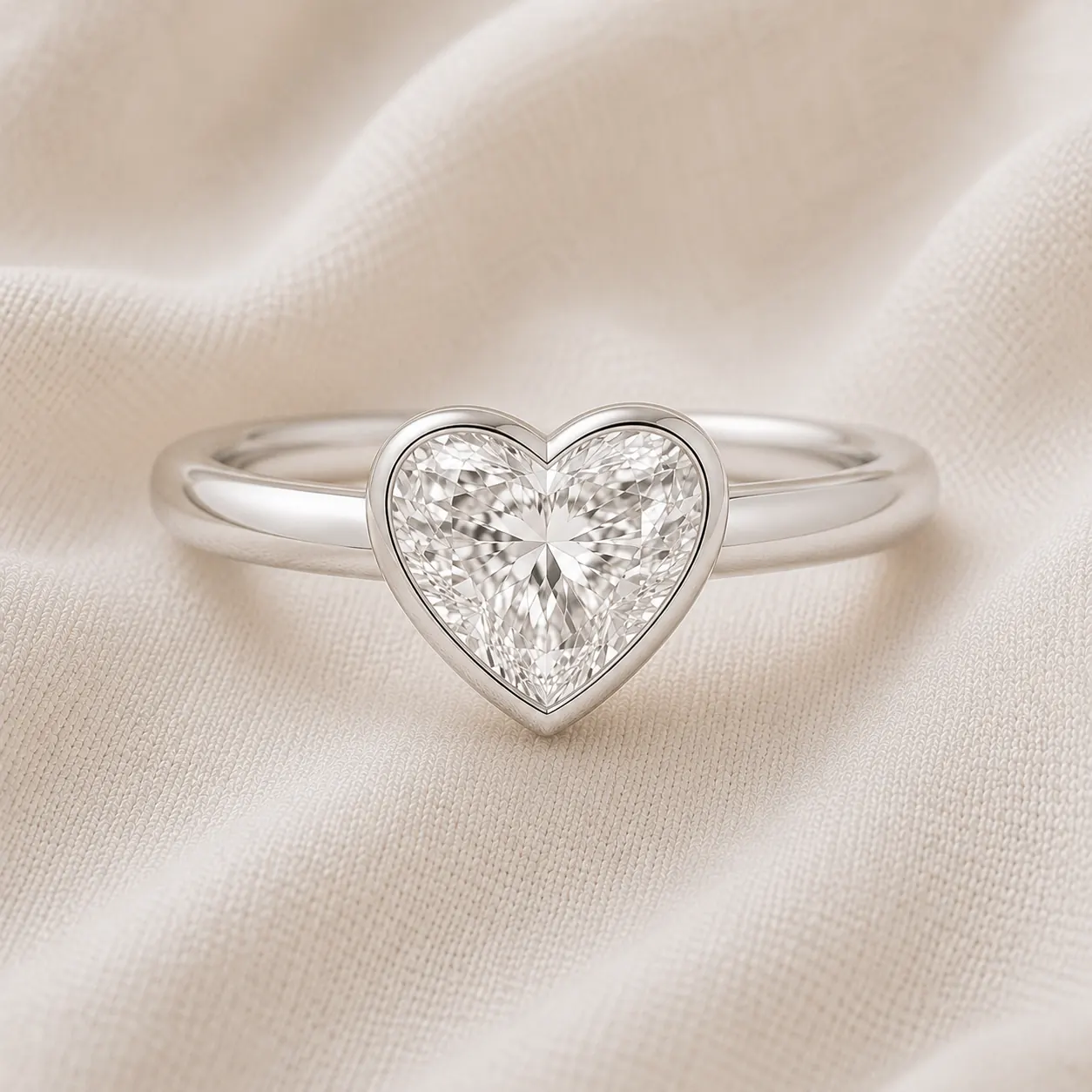 Bezel-set heart shaped engagement ring in white gold