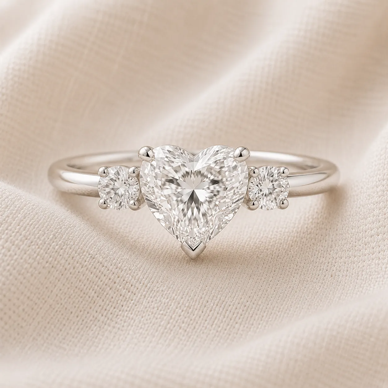 Heart cut three stone engagement ring