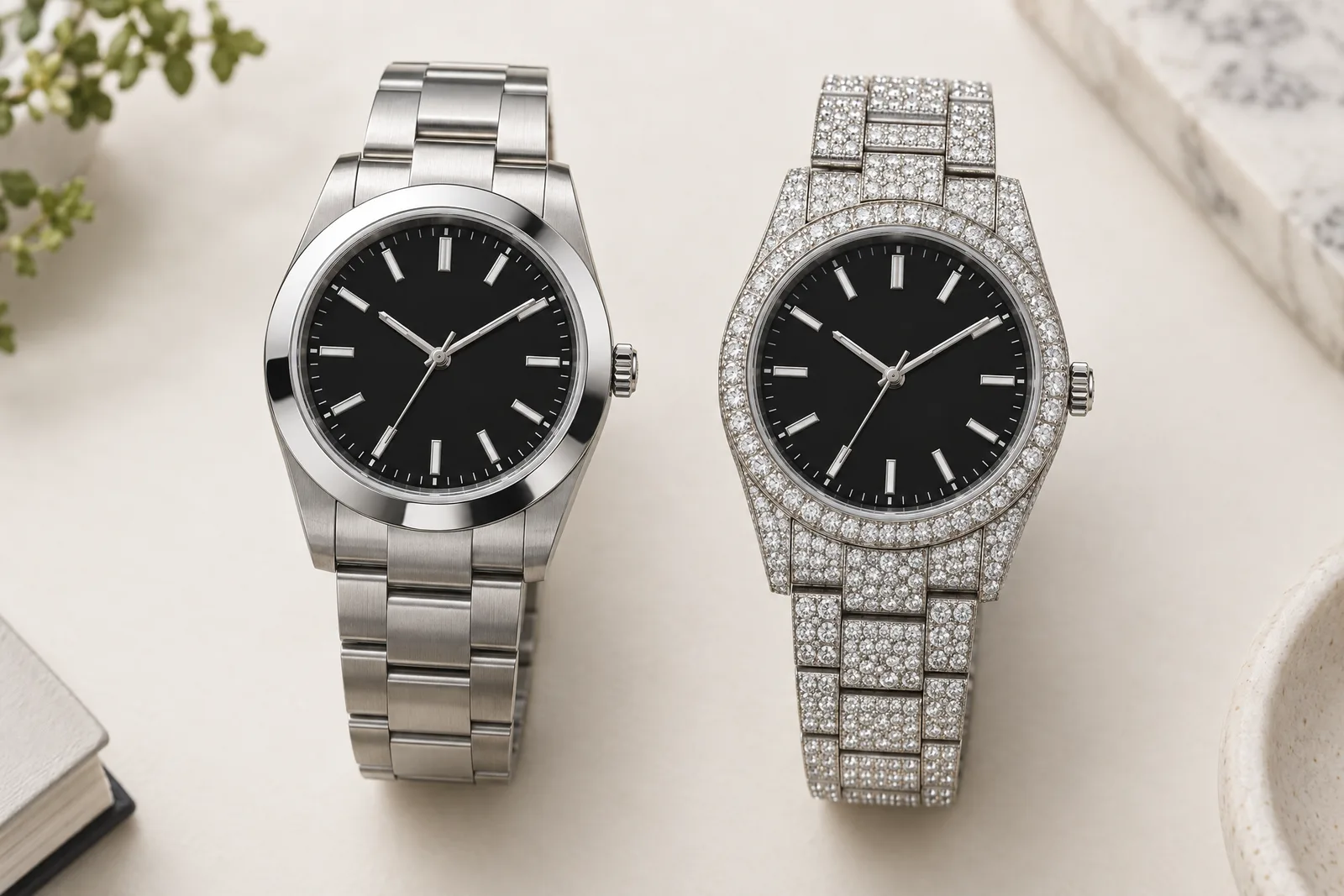 An aftermarket bezel insert being fitted onto a watch case