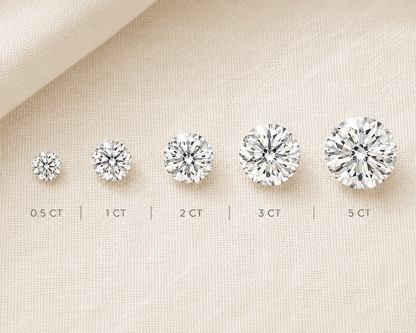 Loose diamonds 0.5 1 2 3 carat sizes side by side at ATL Luxury Jewelers Atlanta