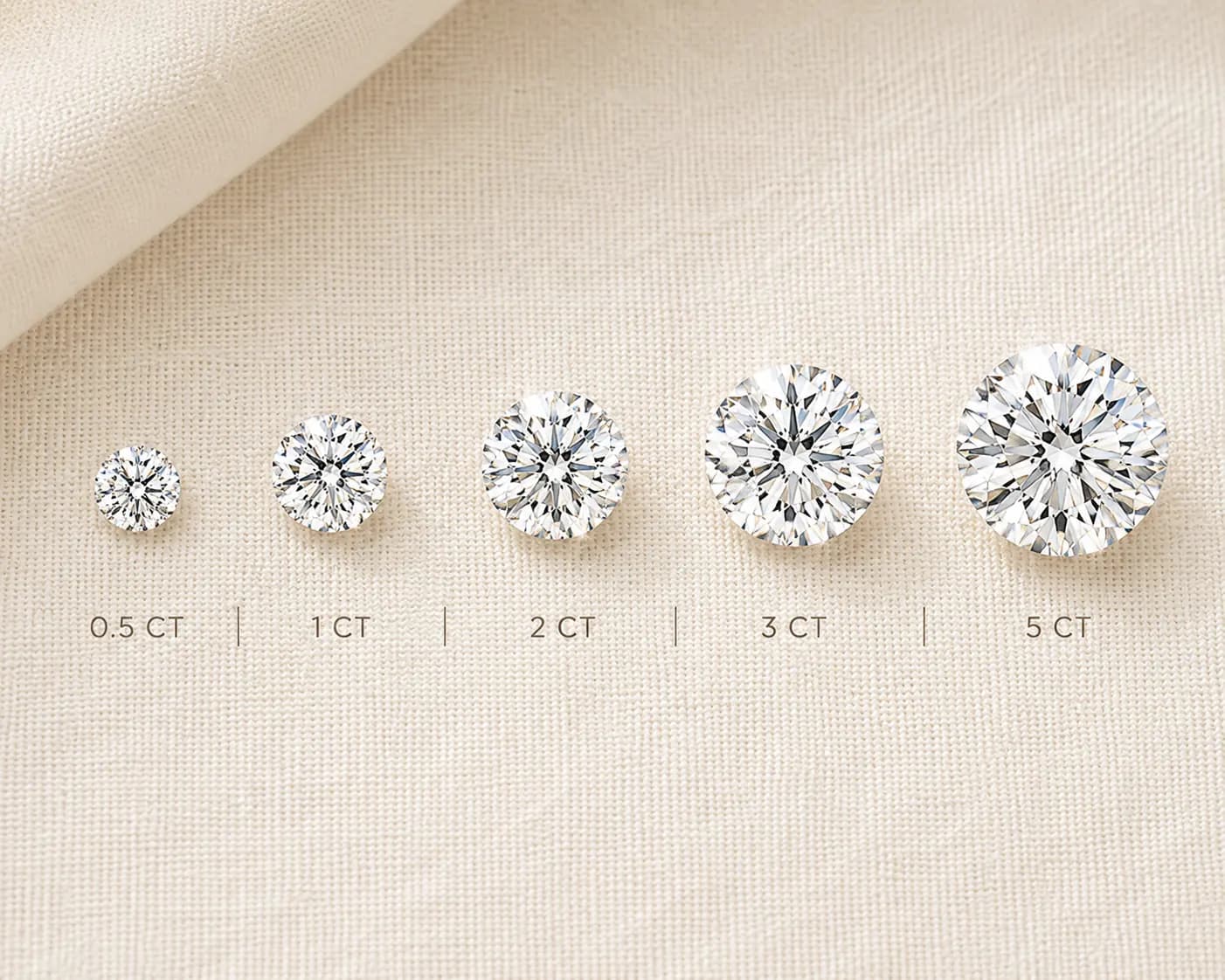 Loose diamonds 0.5 1 2 3 carat sizes side by side at ATL Luxury Jewelry Atlanta
