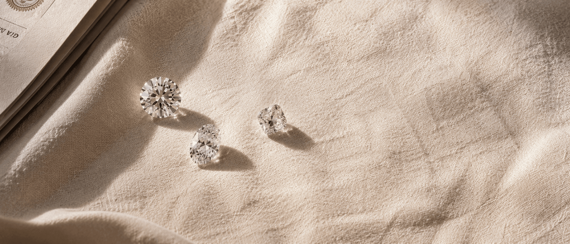 Loose diamonds on cream linen at ATL Luxury Jewelers Atlanta