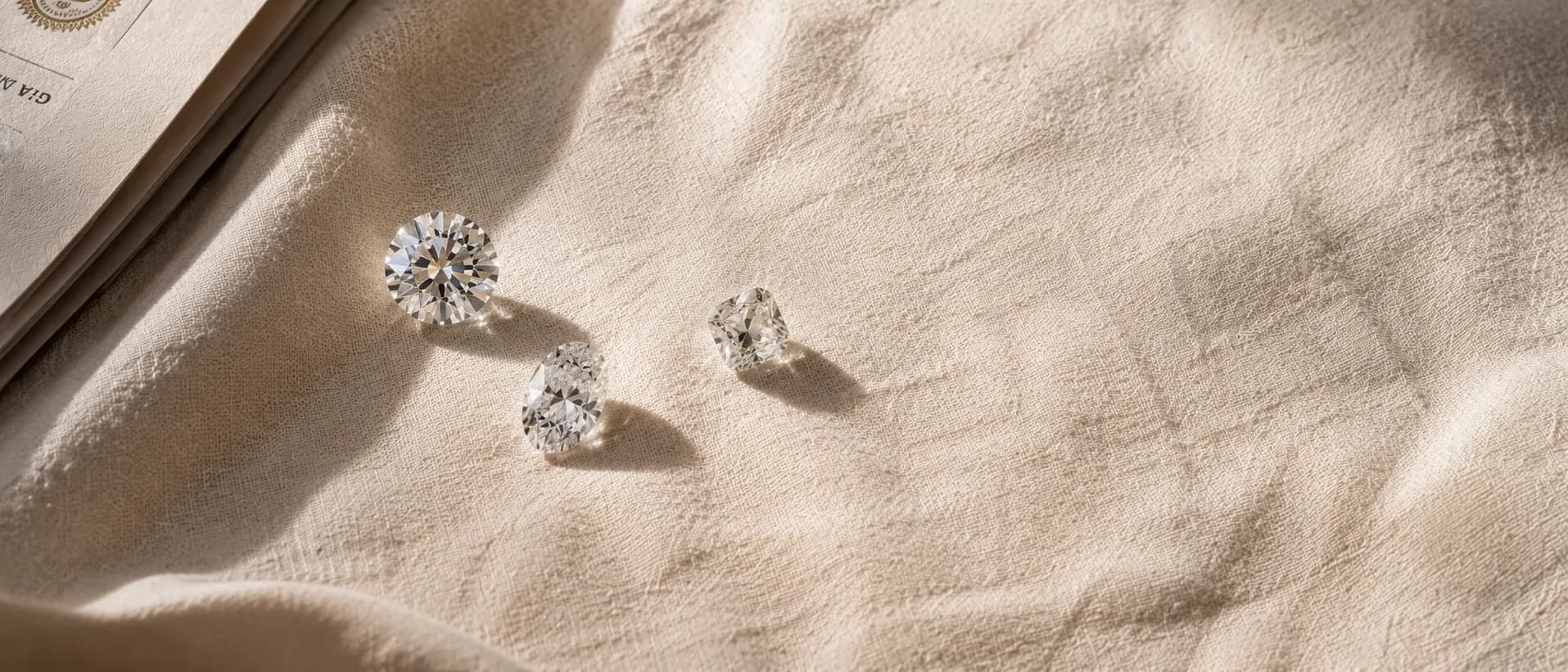 Loose diamonds on cream linen at ATL Luxury Jewelry Atlanta