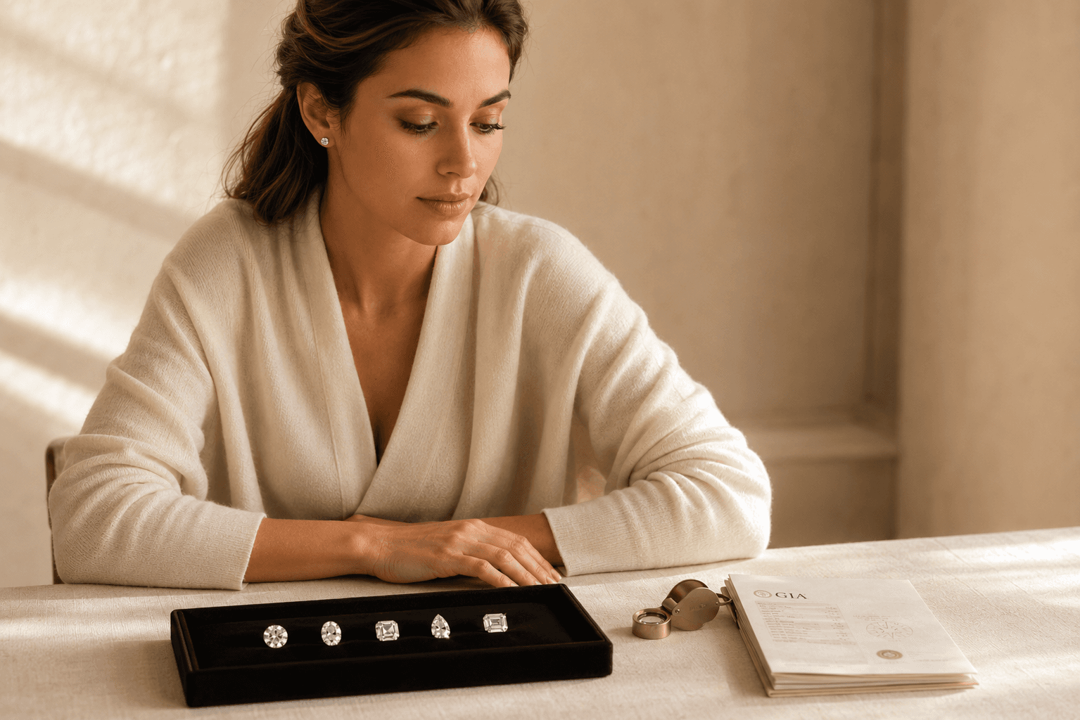 Loose diamond inspection with tweezers at ATL Luxury Jewelers Atlanta