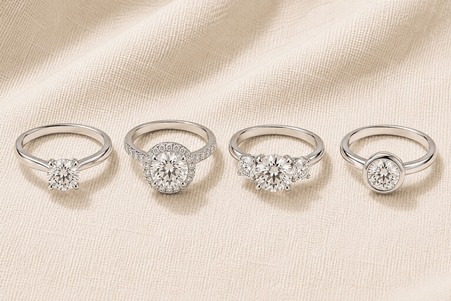Loose diamond setting options solitaire halo three stone bezel at ATL Luxury Jewelers Atlanta