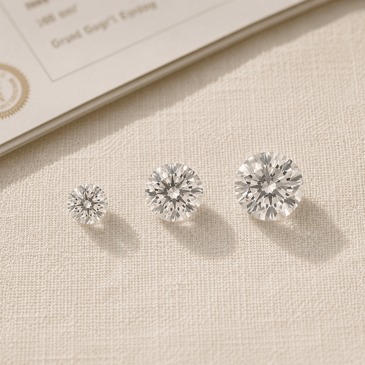 Natural loose diamonds at 1, 2, 3 carat sizes side-by-side at ATL Luxury Jewelers Atlanta