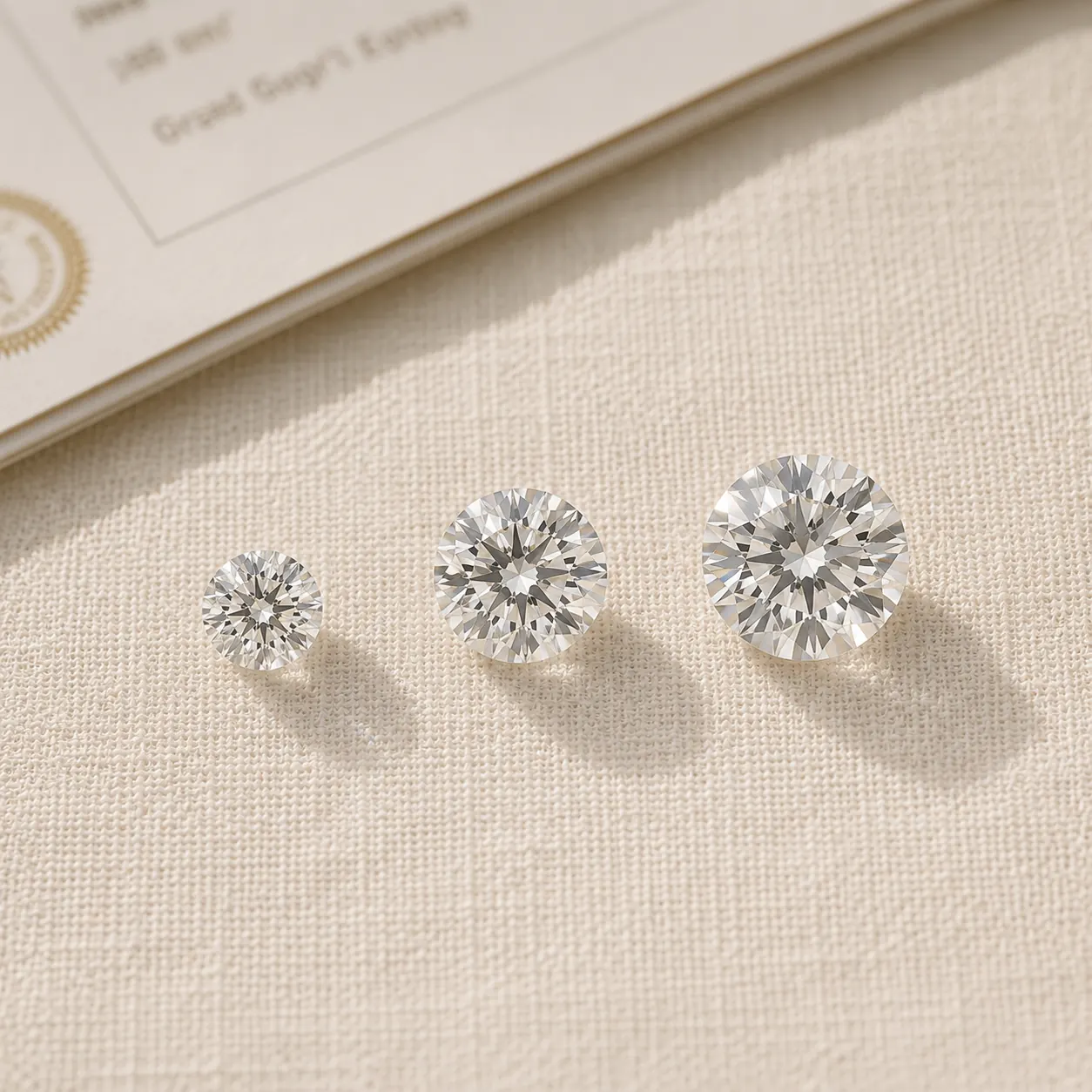 Natural loose diamonds at 1, 2, 3 carat sizes side-by-side at ATL Luxury Jewelry Atlanta