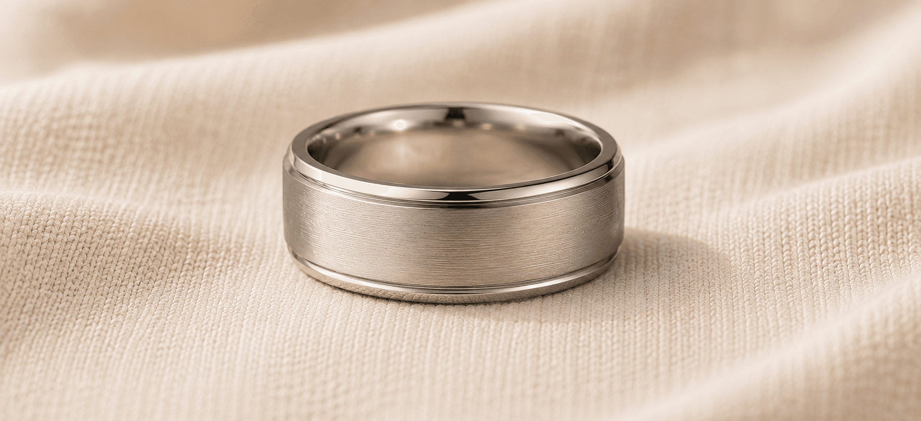 Men’sbrushed-platinum wedding band, handcrafted at ATL Luxury Jewelers in Atlanta