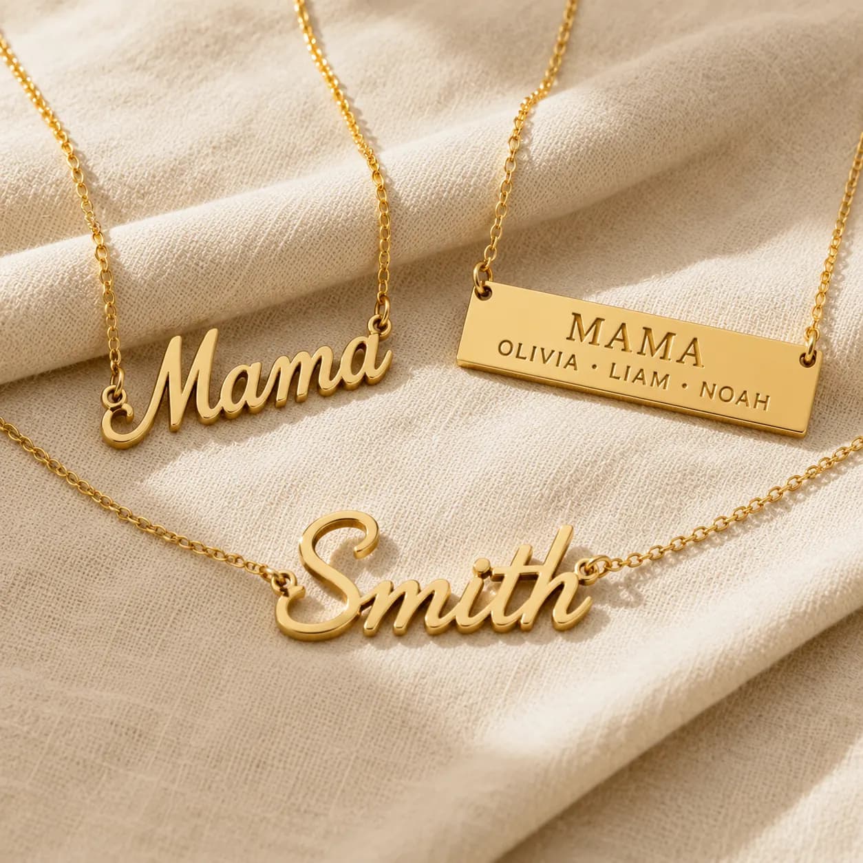 Mama necklace and family name pendant with kids' names at ATL Luxury Jewelry Atlanta