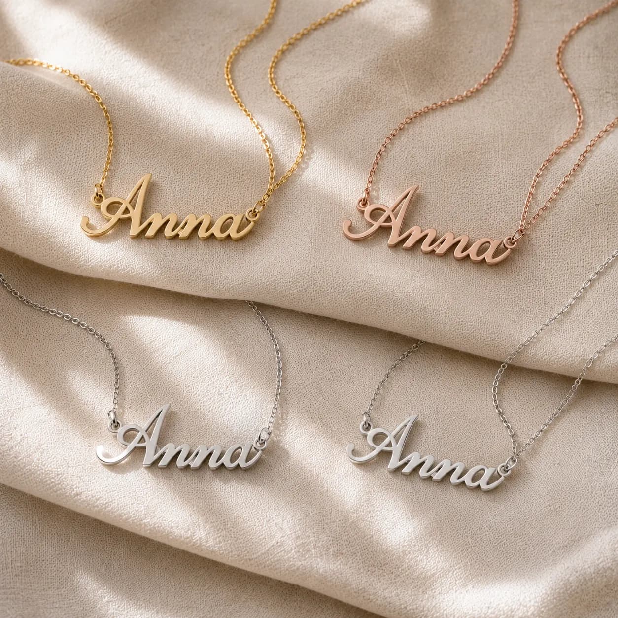 Name necklaces in 14k yellow gold, rose gold, white gold, and sterling silver at ATL Luxury Jewelry Atlanta