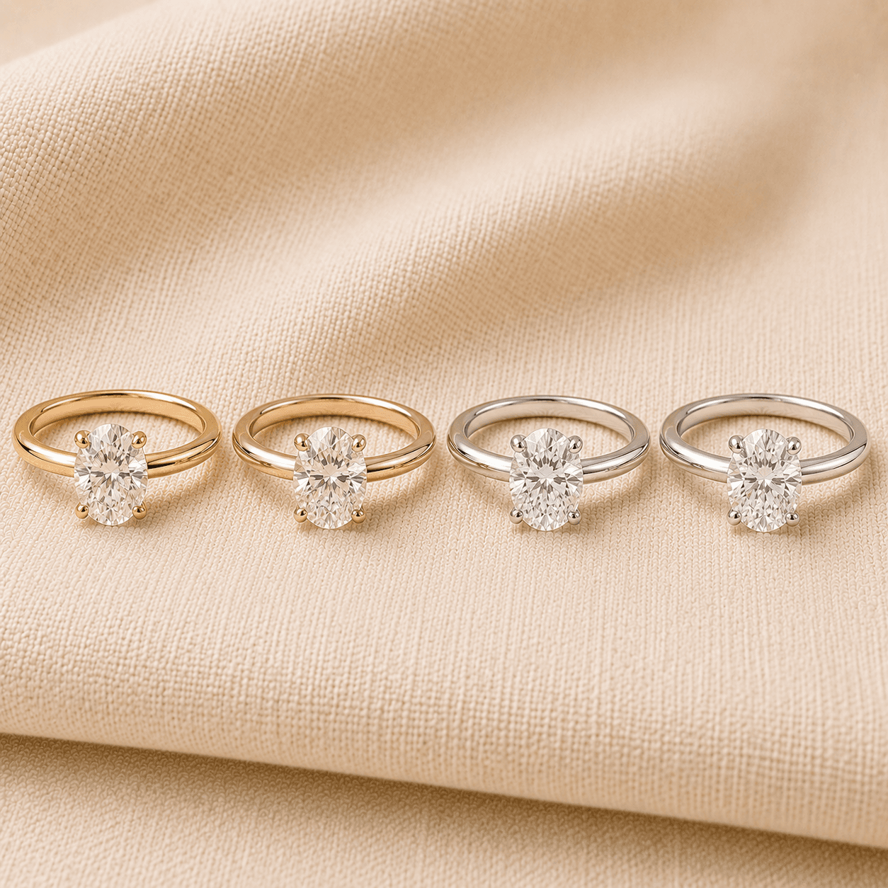 Oval engagement rings in white gold, yellow gold, rose gold, and platinum at ATL Luxury Jewelers Atlanta