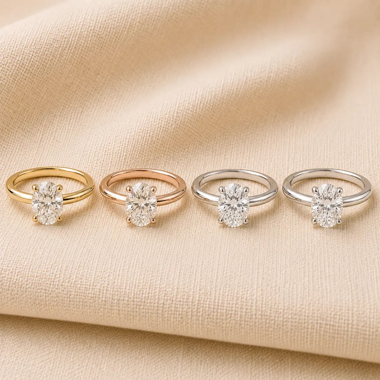 Oval engagement rings in white gold, yellow gold, rose gold, and platinum at ATL Luxury Jewelers Atlanta