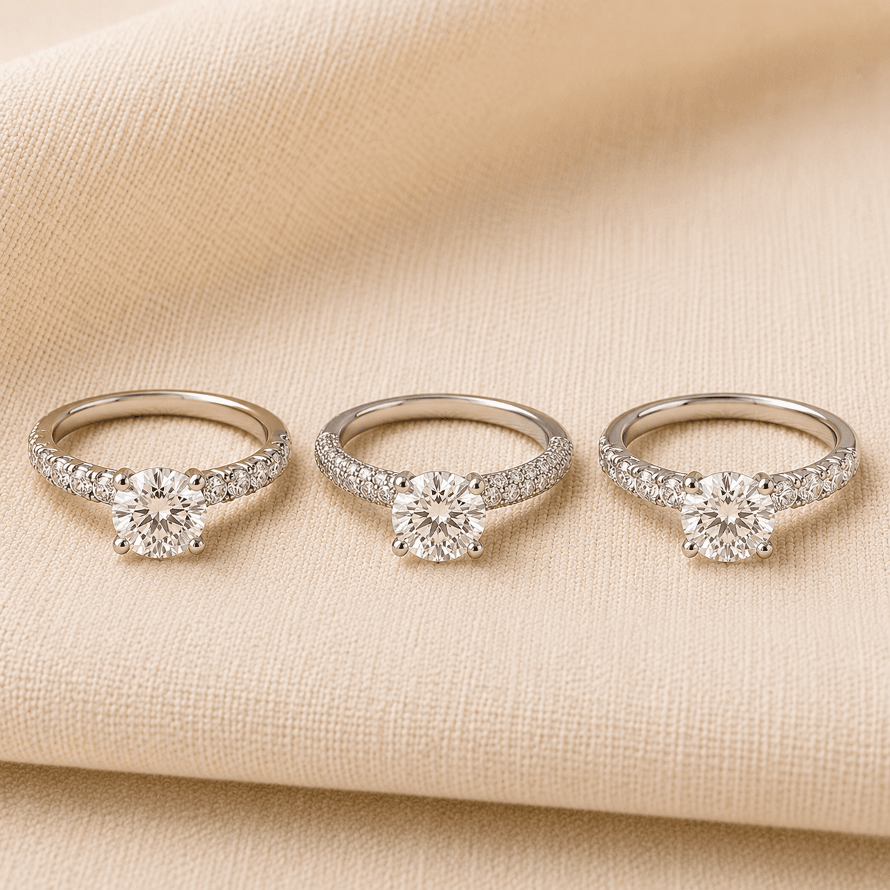 Pavé band variants — micro pavé, French pavé, and shared prong at ATL Luxury Jewelers Atlanta
