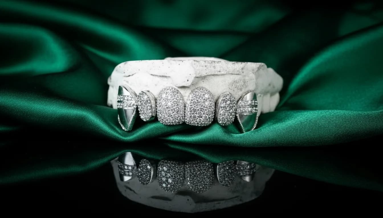 Diamond-encrusted custom gold grillz