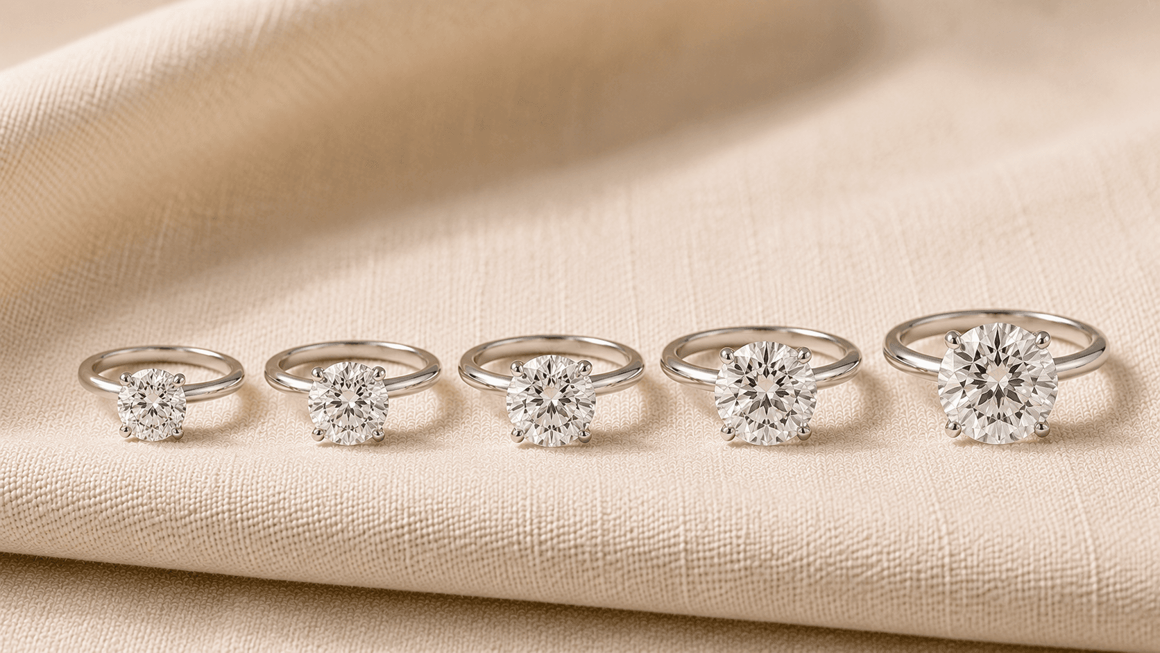 Diamond rings in 1, 2, 3, 4, and 5 carat sizes shown side-by-side at ATL Luxury Jewelers Atlanta