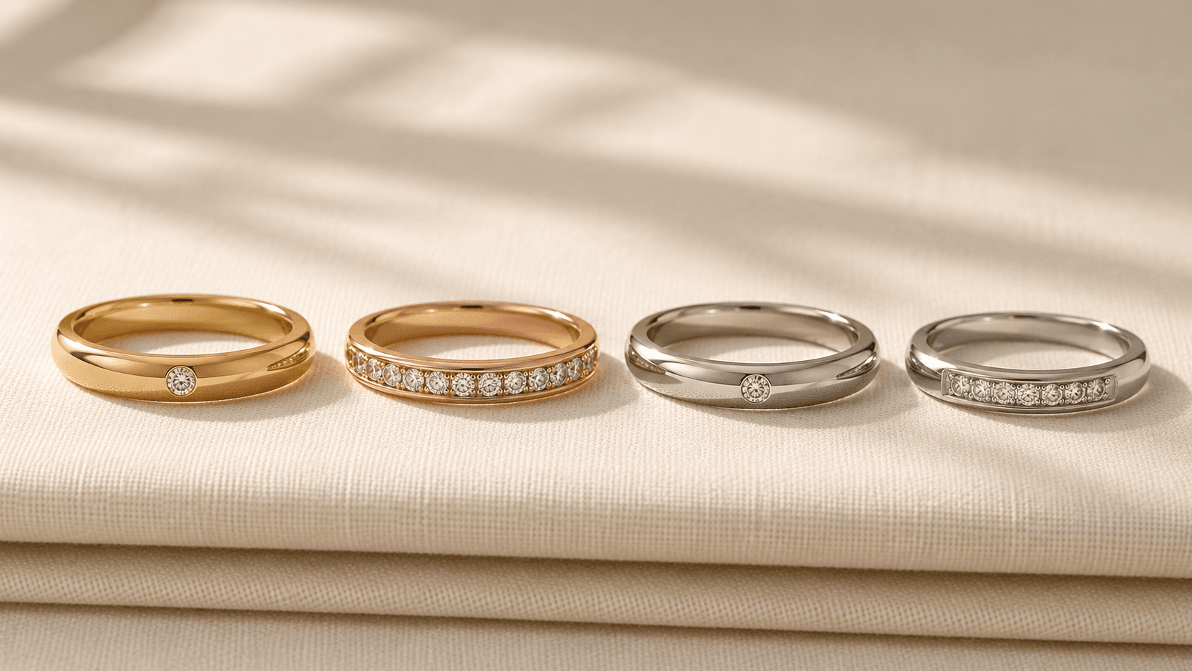 Gold rings in 14k yellow gold, 14k rose gold, 14k white gold, and platinum at ATL Luxury Jewelers Atlanta