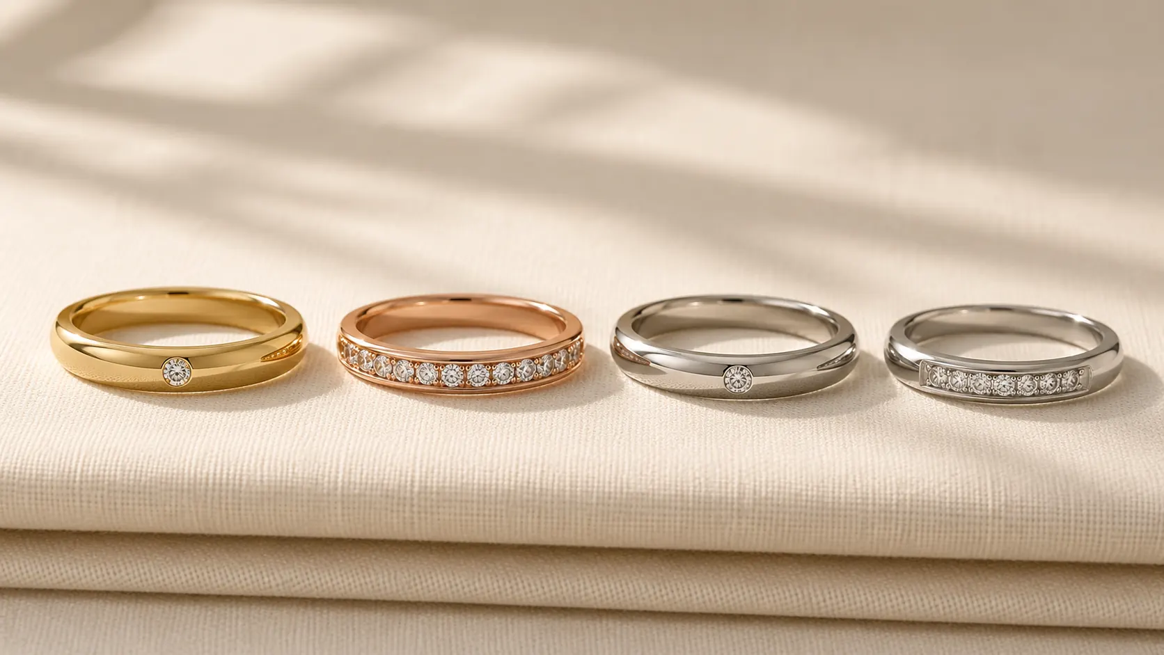 Gold rings in 14k yellow gold, 14k rose gold, 14k white gold, and platinum at ATL Luxury Jewelry Atlanta