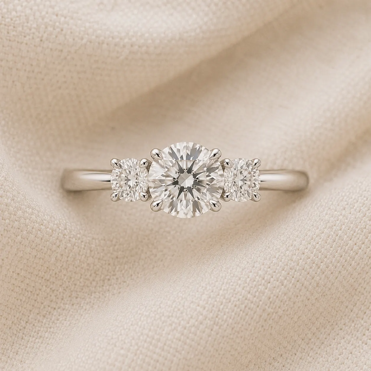 Round cut three stone engagement ring
