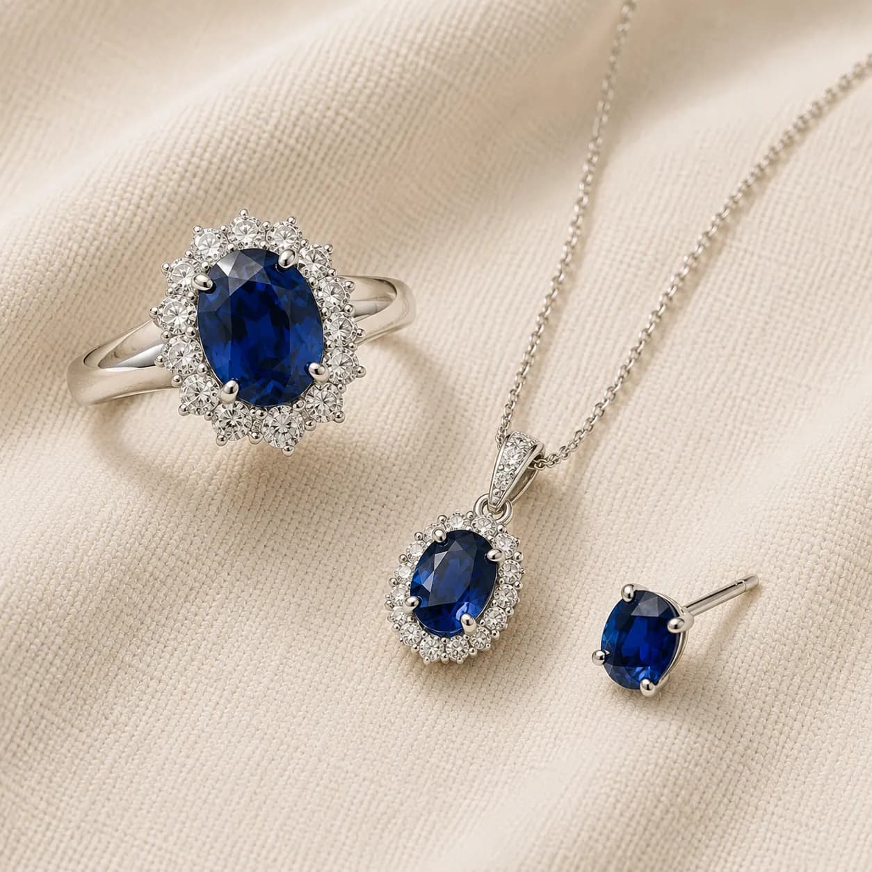 Sapphire jewelry pricing engagement ring earrings tennis bracelet at ATL Luxury Jewelry Atlanta