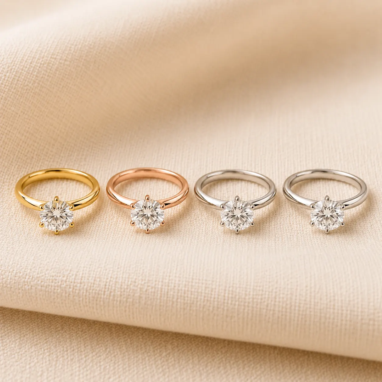 Solitaire engagement rings in white gold, yellow gold, rose gold, and platinum at ATL Luxury Jewelry Atlanta