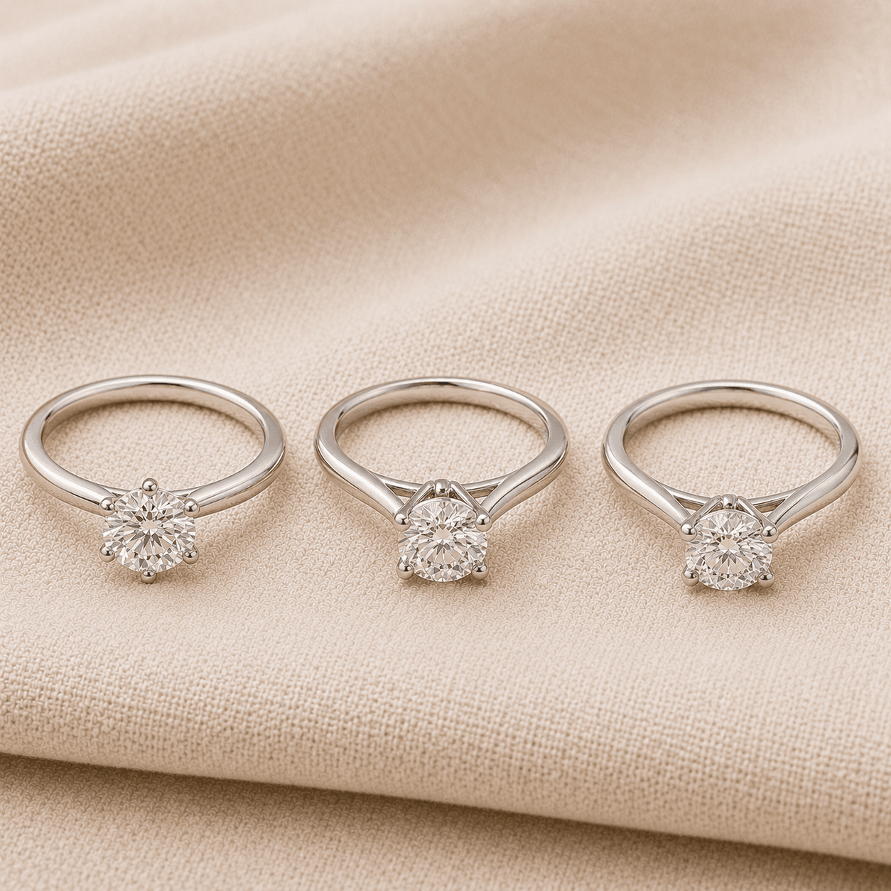 Cathedral, trellis, and 6-prong solitaire engagement ring setting variants at ATL Luxury Jewelers Atlanta