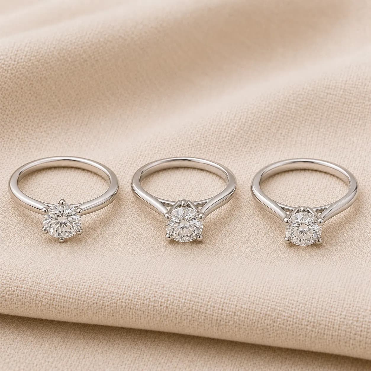 Cathedral, trellis, and 6-prong solitaire engagement ring setting variants at ATL Luxury Jewelry Atlanta