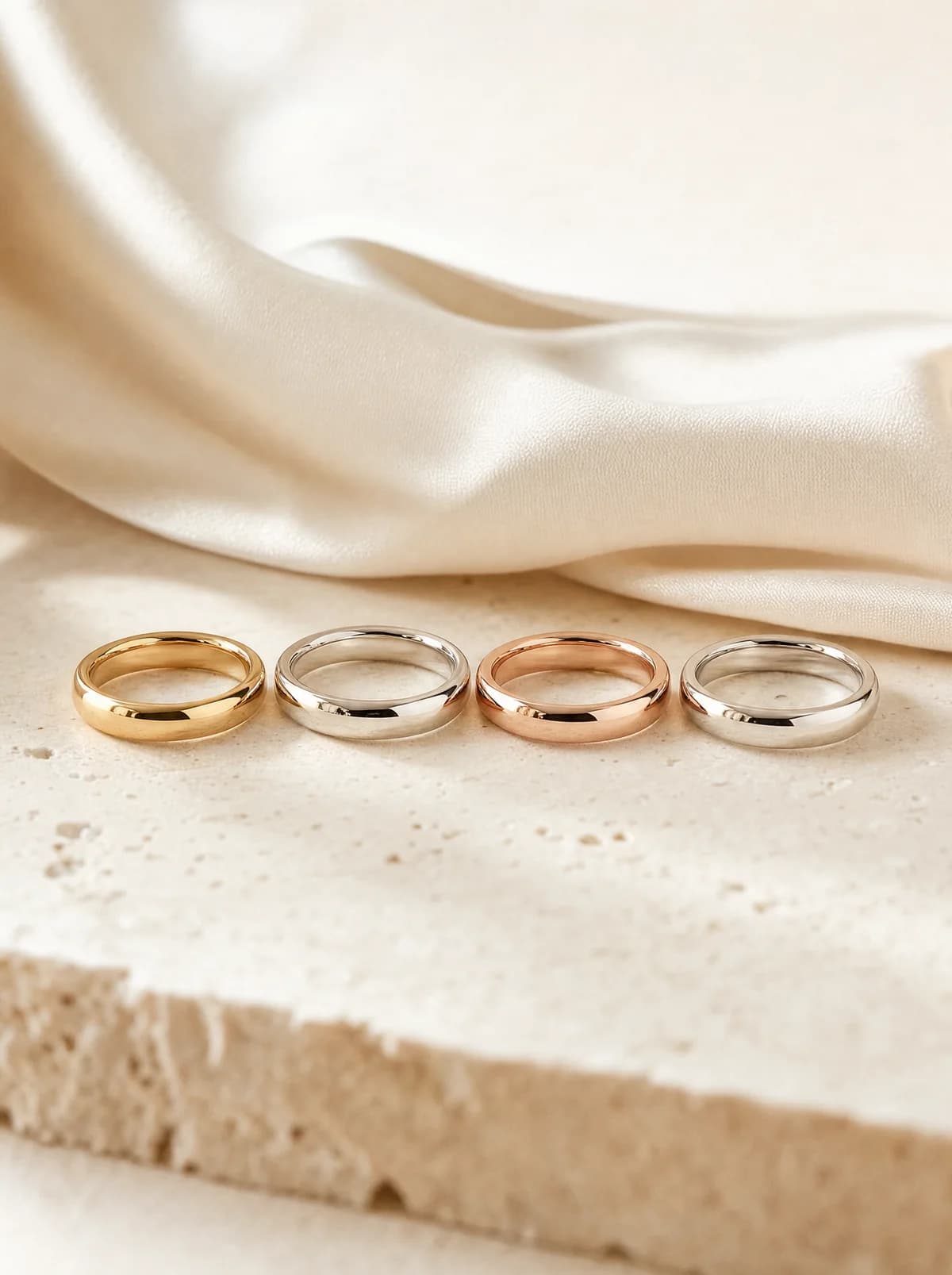 Yellow, white and rose gold and platinum bands