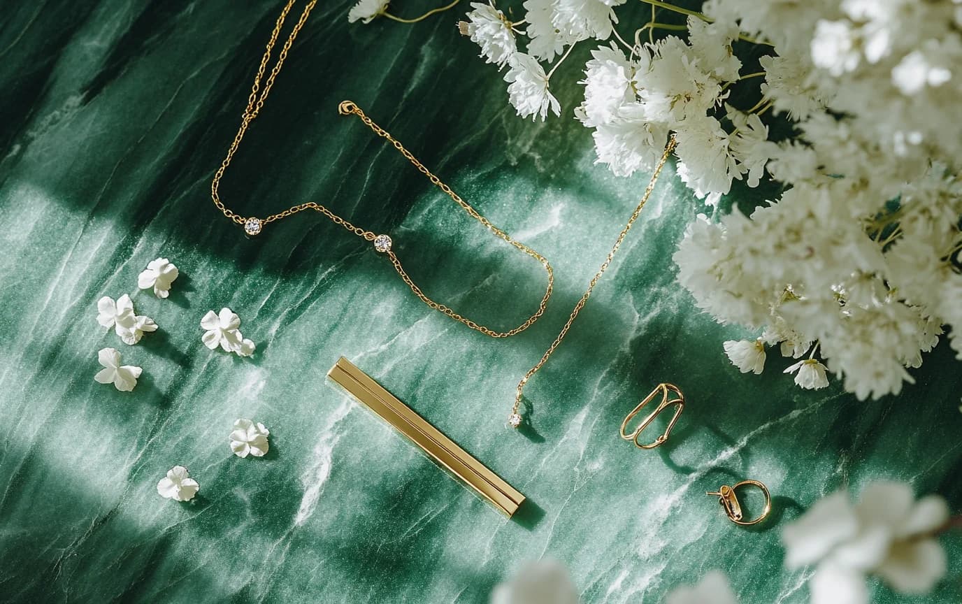 Minimalist gold jewelry detail
