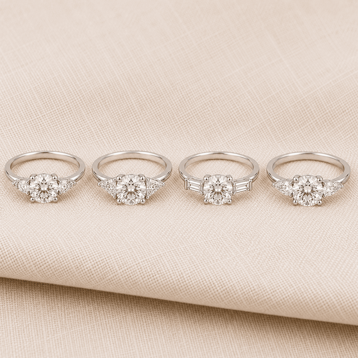 Side stone shape variants — trillion, baguette, pear, and round at ATL Luxury Jewelers Atlanta