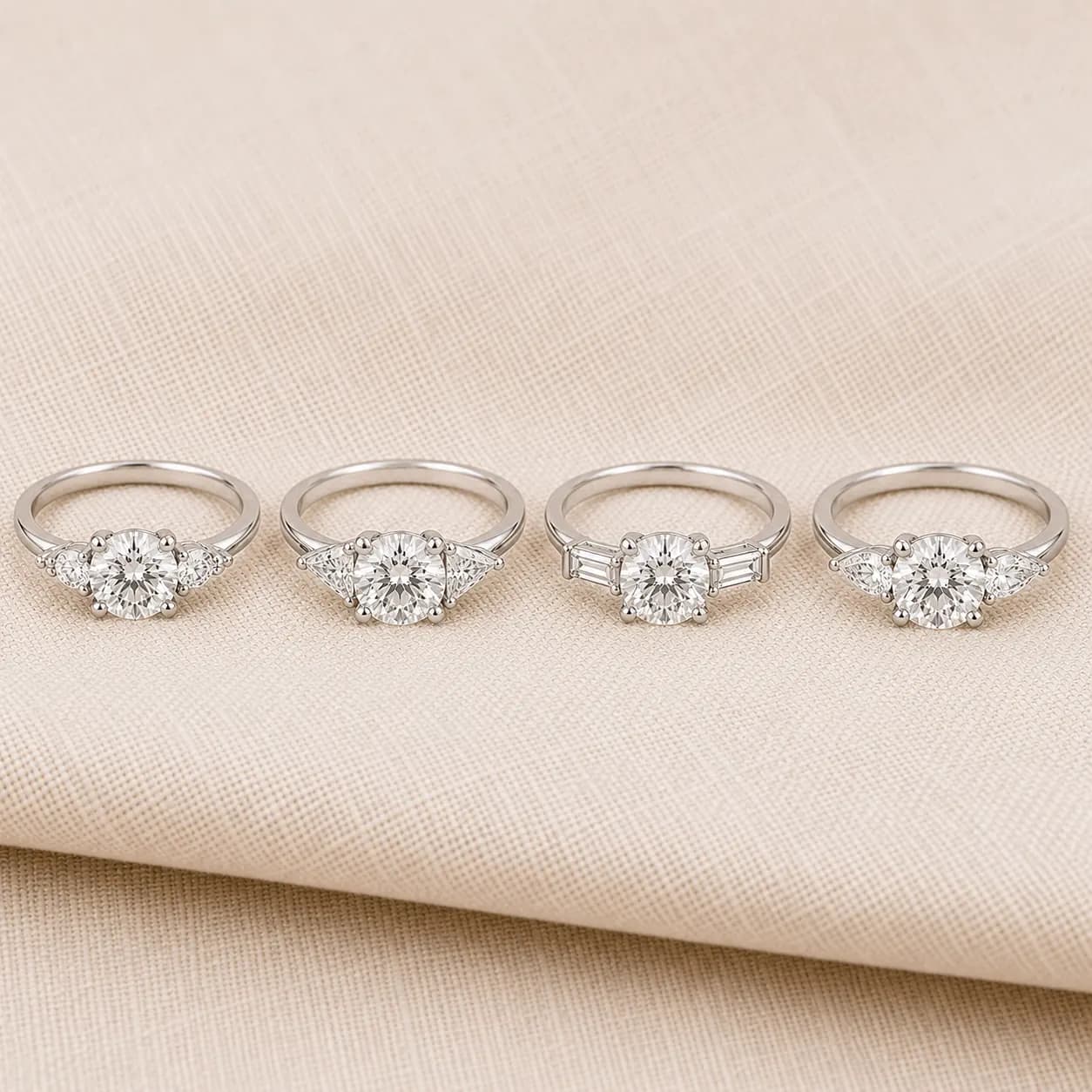 Side stone shape variants — trillion, baguette, pear, and round at ATL Luxury Jewelry Atlanta
