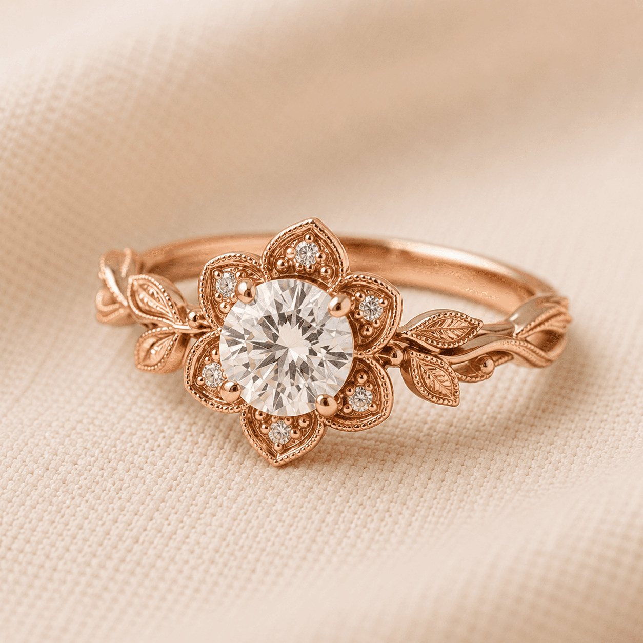 Floral nature-inspired vintage engagement ring at ATL Luxury Jewelers Atlanta
