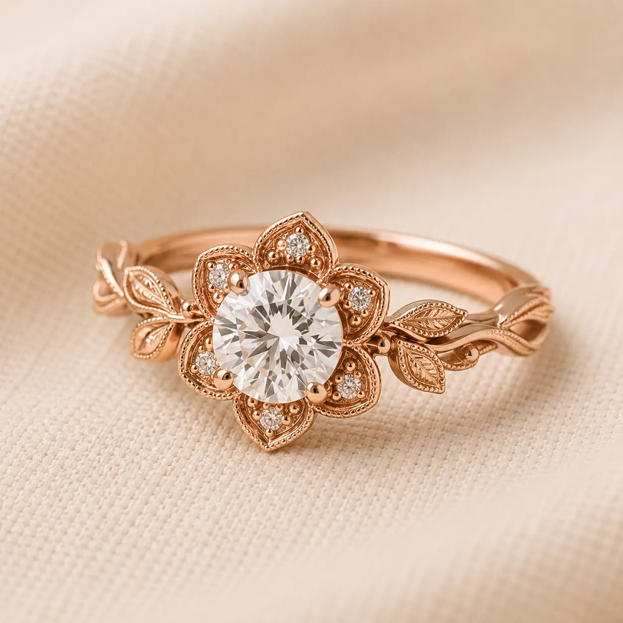 Floral nature-inspired vintage engagement ring at ATL Luxury Jewelry Atlanta