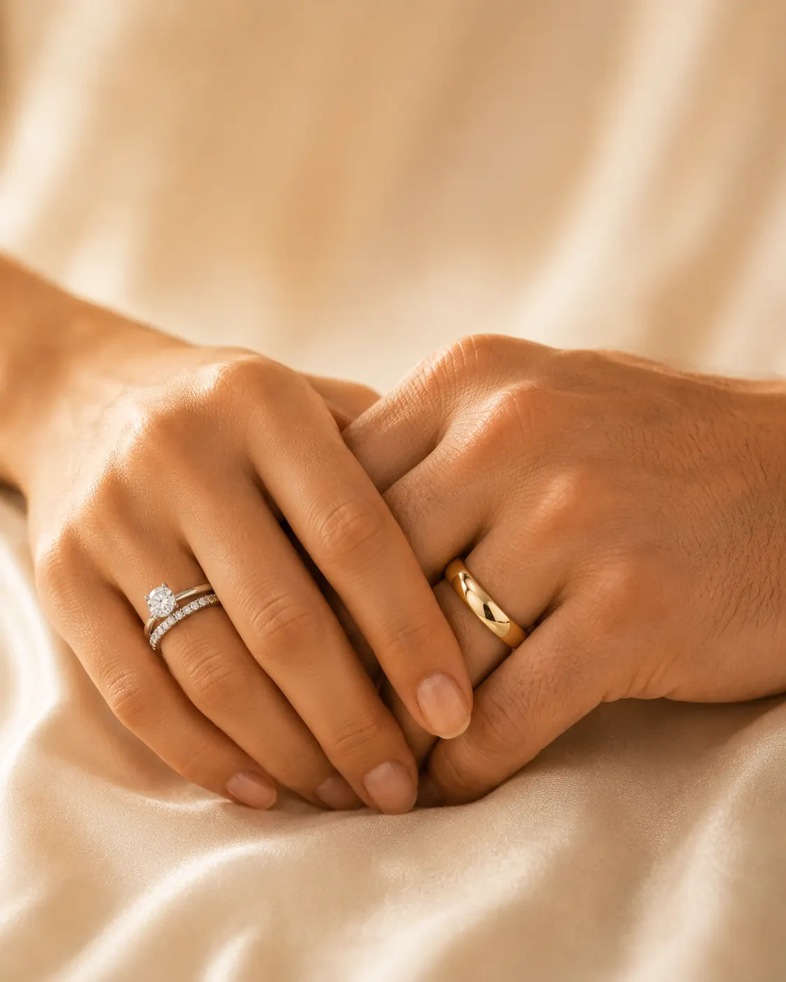 Paired wedding bands on hand at ATL Luxury Jewelry